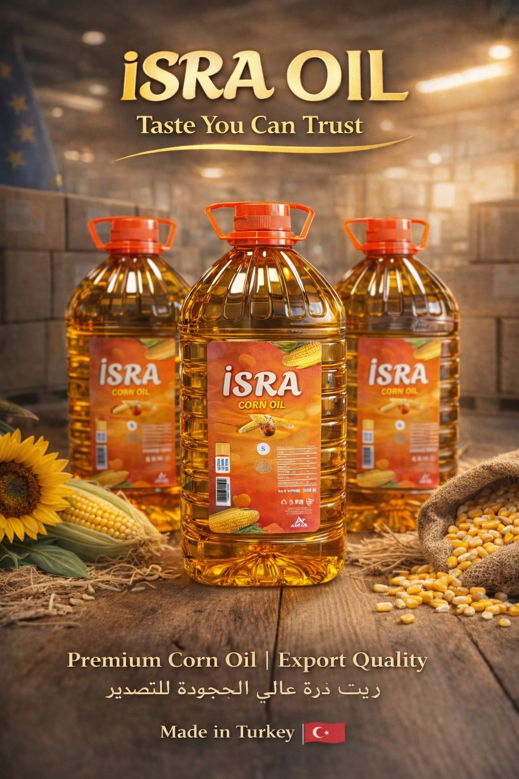 Isra Corn Oil bottles, warehouse